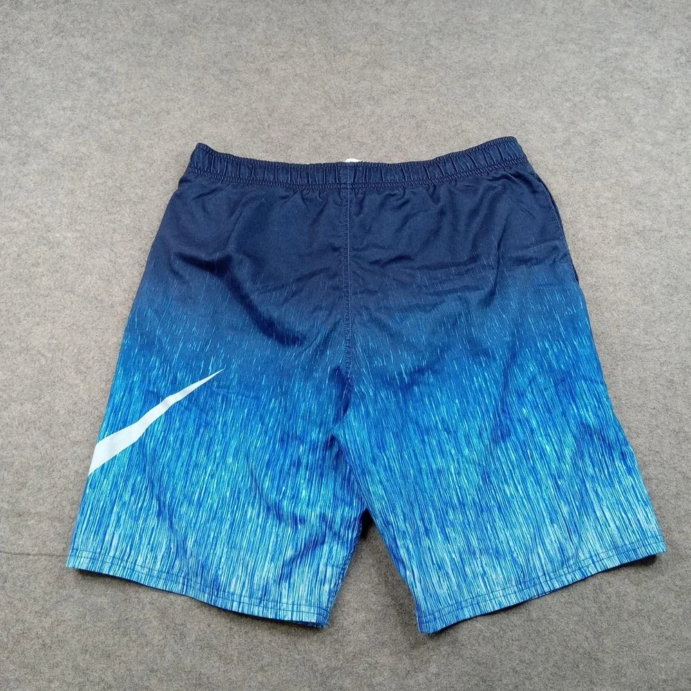 Nike Shorts Mens Medium Blue Ombre Swim Trunks Lined Drawstring Quick Dry Swoosh